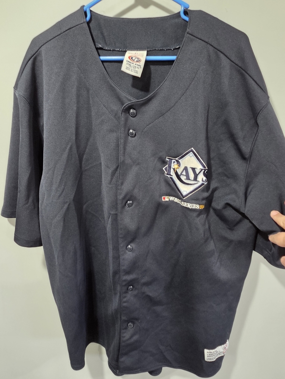 Tampa Bay Rays Jersey Mens 2XL Blue Stitched World Series MLB Baseball True Fan
